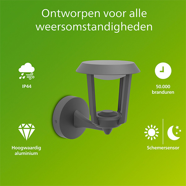 Philips Wandlamp buiten met schemersensor | Nuvy | 2700K | IP44 | 4.3W | Antraciet LPH04618 - 2