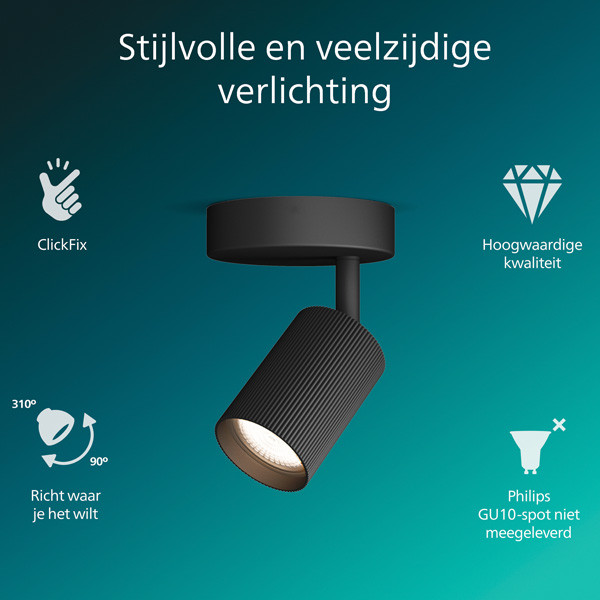 Philips Wyatt Led Opbouwspot | 1 spot | Zwart | GU10 fitting LPH05082 - 2