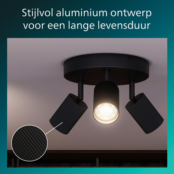 Philips Wyatt Led Opbouwspot | 3 spots | Ronde basisplaat | Zwart | GU10 fitting LPH05078 - 3