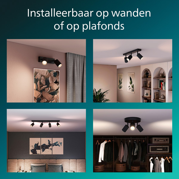 Philips Wyatt Led Opbouwspot | 3 spots | Ronde basisplaat | Zwart | GU10 fitting LPH05078 - 4