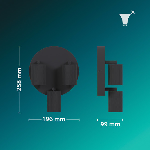 Philips Wyatt Led Opbouwspot | 3 spots | Ronde basisplaat | Zwart | GU10 fitting LPH05078 - 9