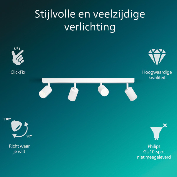 Philips Wyatt Led Opbouwspot | 4 spots | Wit | GU10 fitting LPH05081 - 2