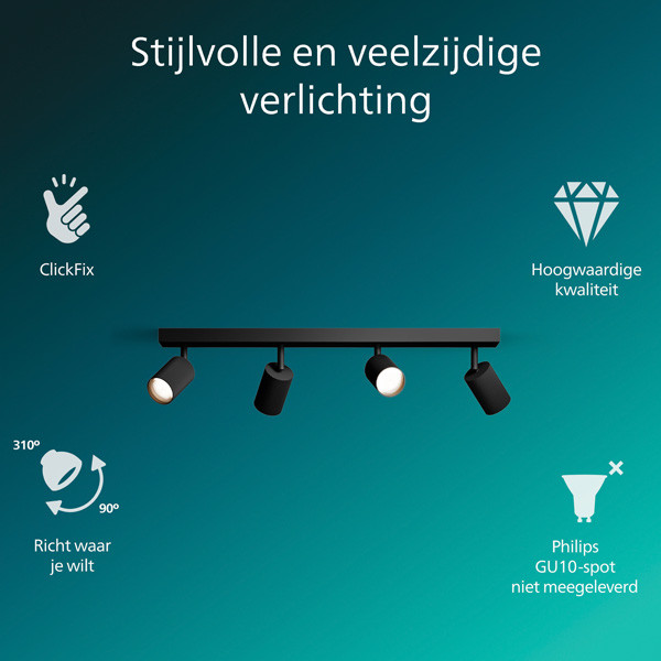 Philips Wyatt Led Opbouwspot | 4 spots | Zwart | GU10 fitting LPH05080 - 2