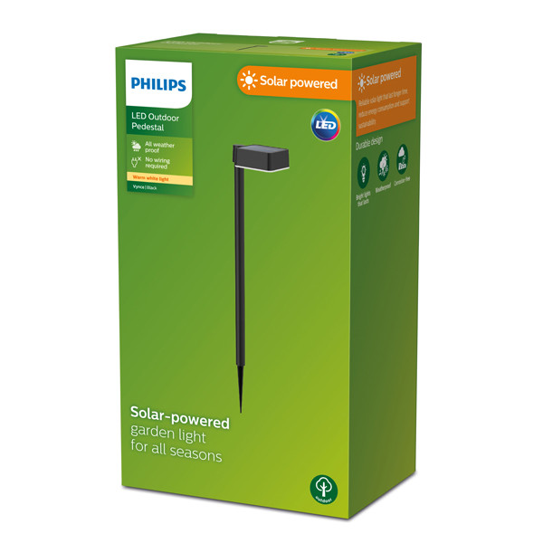 Philips myGarden Solar sokkellamp met spies | Vynce | 2700K | Vierkant | IP44 | Zwart  LPH03540 - 2