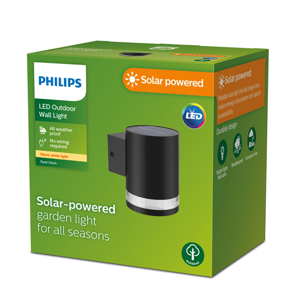Philips myGarden Solar wandlamp | Fyce | Recht | 2700K | IP44 | Zwart  LPH03533 - 2