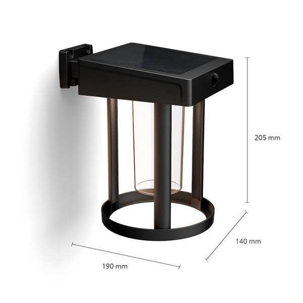 Philips myGarden Solar wandlamp met sensor | Camill | Rond | 3000K | Helder | IP44 | Zwart  LPH03527 - 3