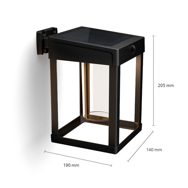 Philips myGarden Solar wandlamp met sensor | Camill | Vierkant | 3000K | Helder | IP44 | Zwart  LPH03525 - 3