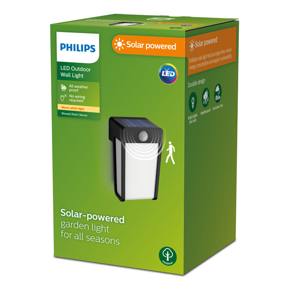 Philips myGarden Solar wandlamp met sensor | Shroud | 2700K | Mat | IP44 | Zwart  LPH03530 - 2
