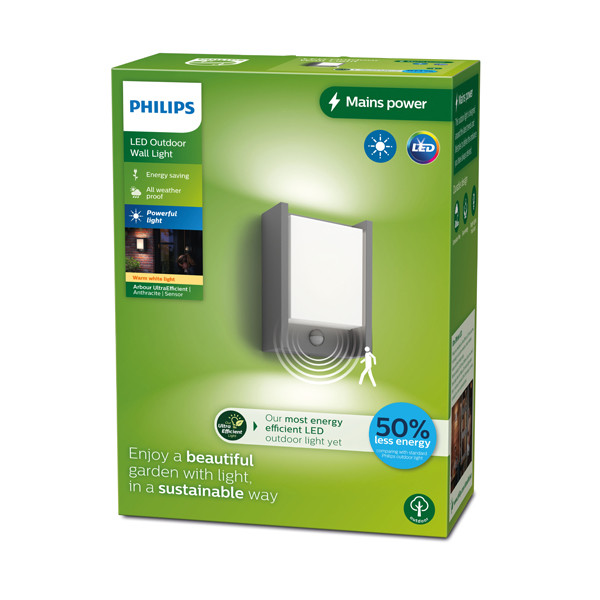 Philips myGarden wandlamp met sensor | Arbour | 2700K | Ultra Efficient | IP44 | 3.8W | Antraciet  LPH03521 - 2