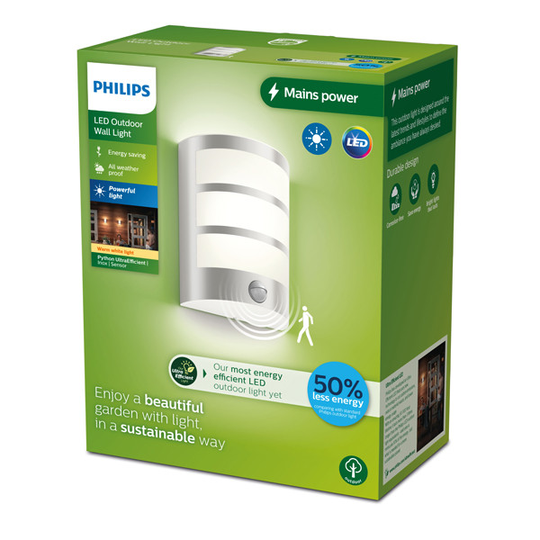 Philips myGarden wandlamp met sensor | Python | 2700K | Ultra Efficient | IP44 | 3.8W | RVS  LPH03519 - 2