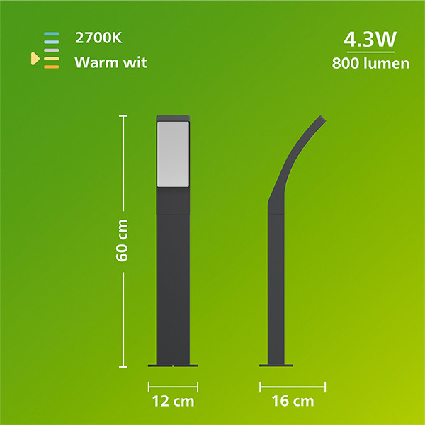 Philips sokkellamp 60 cm | Splay | 2700K | Zuil | IP44 | Antraciet LPH04640 - 8