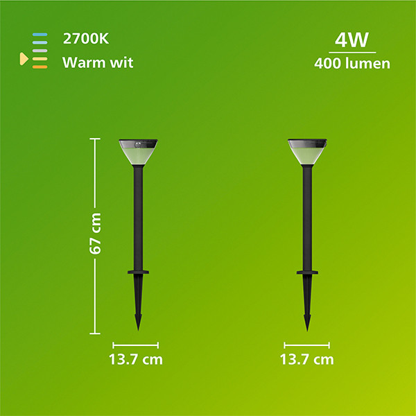 Philips solar sokkellamp met spies en sensor 67 cm | Kyna | 2700K | Kegel | IP44 | Zwart LPH04635 - 8