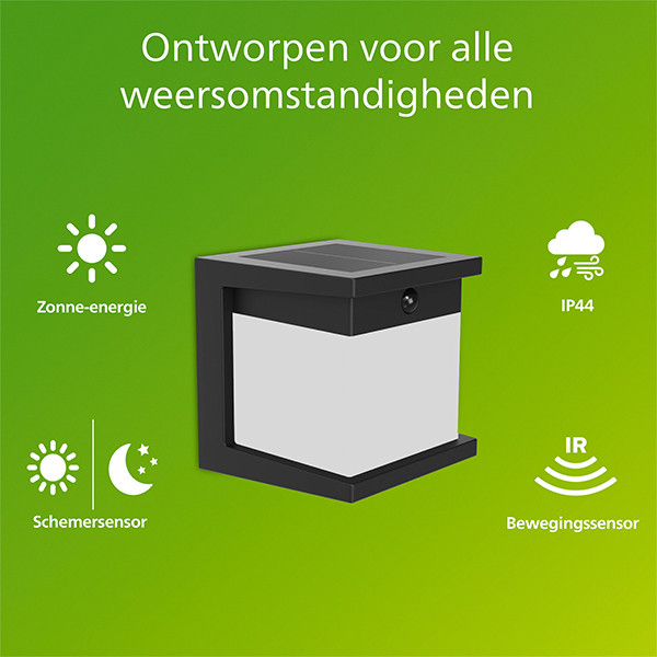Philips solar wandlamp met sensor | Diara | 2700K | IP44 | 3.8W | Zwart LPH04631 - 2