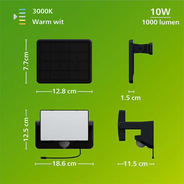 Philips solar wandlamp met sensor | Fyns | 3000K | IP44 | 8.2W | Zwart LPH04636 - 8