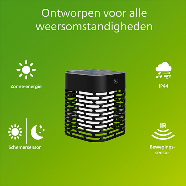 Philips solar wandlamp met sensor | Hara | 2700K | IP44 | 3.8W | Zwart LPH04633 - 2