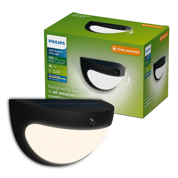 Philips solar wandlamp met sensor | Swyn | 2700K | IP44 | 3.8W | Zwart LPH04632 - 1