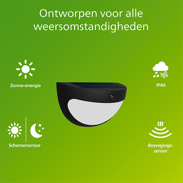 Philips solar wandlamp met sensor | Swyn | 2700K | IP44 | 3.8W | Zwart LPH04632 - 2