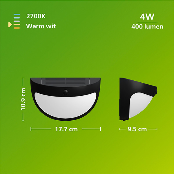 Philips solar wandlamp met sensor | Swyn | 2700K | IP44 | 3.8W | Zwart LPH04632 - 8