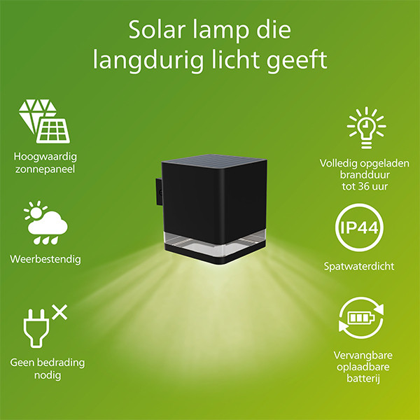 Philips solar wandlamp met sensor | Virona | 2700K | IP44 | 1.8W | Zwart LPH04825 - 2