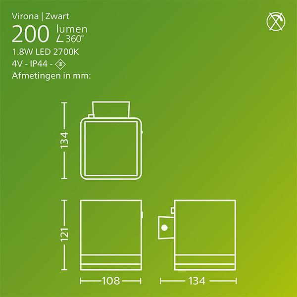 Philips solar wandlamp met sensor | Virona | 2700K | IP44 | 1.8W | Zwart LPH04825 - 3