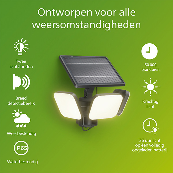 Philips solar wandlamp met sensor | Zyren | 3000K | Ultra Efficient | IP65 | 24.5W | Zwart LPH04627 - 2