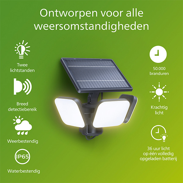 Philips solar wandlamp met sensor | Zyren | 5000K | Ultra Efficient | IP65 | 24.5W | Zwart LPH04628 - 2