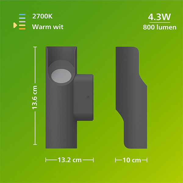 Philips wandlamp | Fira | 2700K | IP44 | 4.3W | Antraciet LPH04616 - 9