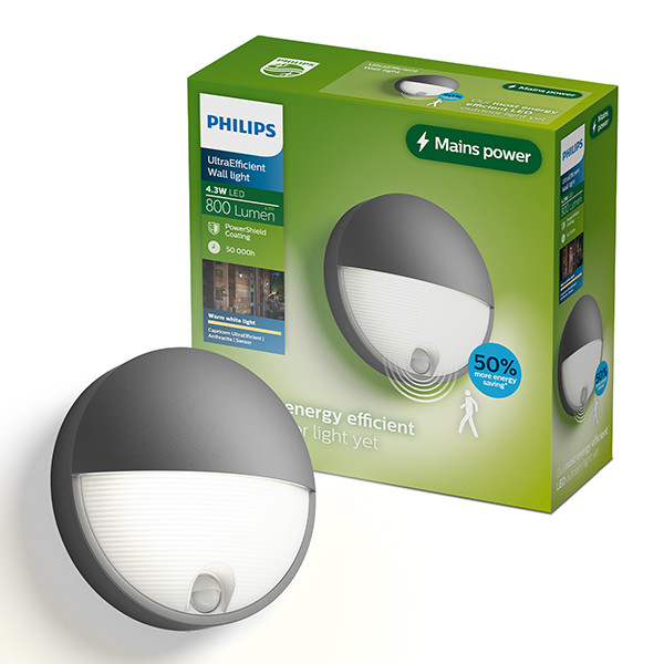Philips wandlamp met sensor | Capricorn | 2700K | IP44 | 4.3W | Antraciet LPH04637 - 1