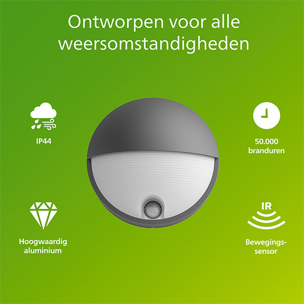 Philips wandlamp met sensor | Capricorn | 2700K | IP44 | 4.3W | Antraciet LPH04637 - 2