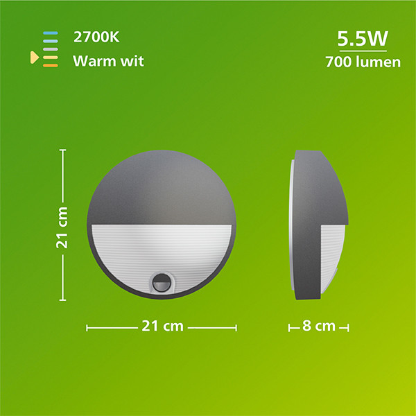 Philips wandlamp met sensor | Capricorn | 2700K | IP44 | 4.3W | Antraciet LPH04637 - 8