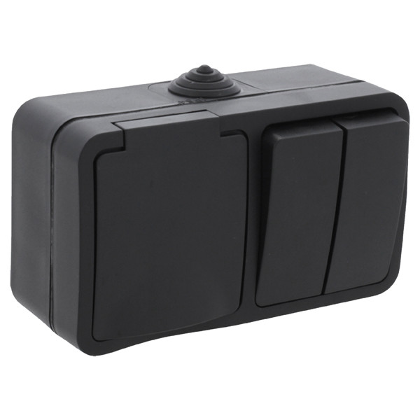Q-Link Buitenstopcontact met serieschakelaar | Opbouw | IP54 | Zwart | Q-link  LDR03592 - 1