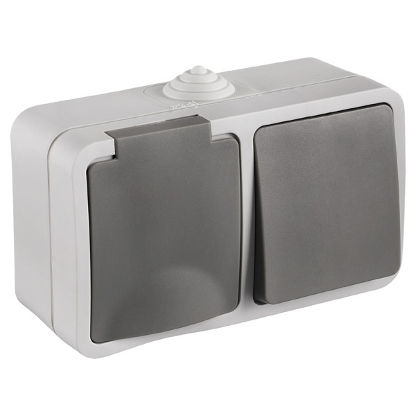 Q-Link Buitenstopcontact met wisselschakelaar | Opbouw | IP54 | Grijs | Q-link  LDR03593 - 1
