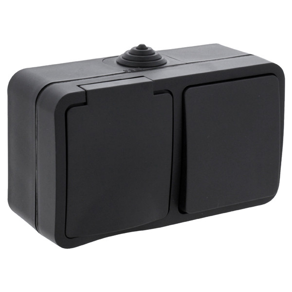 Q-Link Buitenstopcontact met wisselschakelaar | Opbouw | IP54 | Zwart | Q-link  LDR03594 - 1