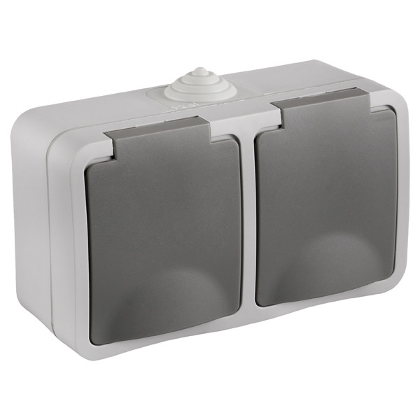 Q-Link Stopcontact voor buiten 2-voudig | Opbouw | Horizontaal | IP54 | Grijs | Q-link  LDR03595 - 1