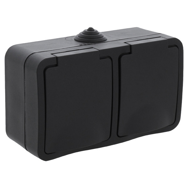Q-Link Stopcontact voor buiten 2-voudig | Opbouw | Horizontaal | IP54 | Zwart | Q-link  LDR03600 - 1