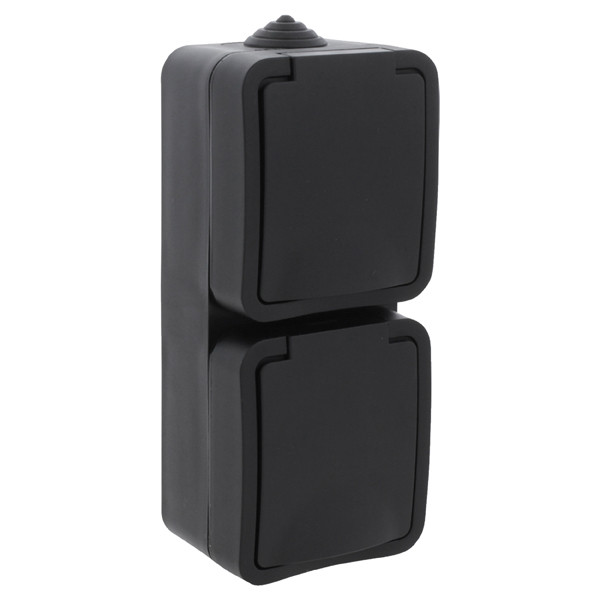 Q-Link Stopcontact voor buiten 2-voudig | Opbouw | Verticaal | IP54 | Zwart | Q-link  LDR03599 - 1