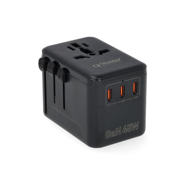 Reisoplader | Type A, B, C, E, F, G, H, I, J, K en L naar Type A, C, G en I | 45W | 1x USB-A + 3x USB-C | Q-Master K000000040 - 2