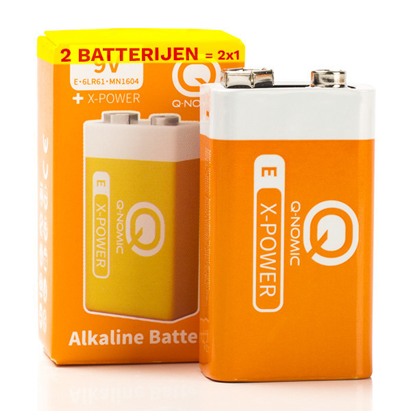 Q-Nomic Power 9V / 6LR61 / E-blok Alkaline Batterij (2 stuks) AQN00042 - 1