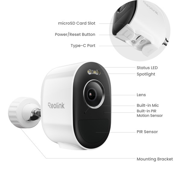 Reolink Beveiligingscamera Argus B330 | Solar | 3K | IP65 | WiFi | Wit LRE00022 - 2