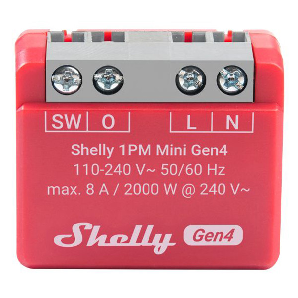 Shelly 1PM Mini module Gen4 | Bluetooth, WiFi, Zigbee | Rood  LSH00108 - 1