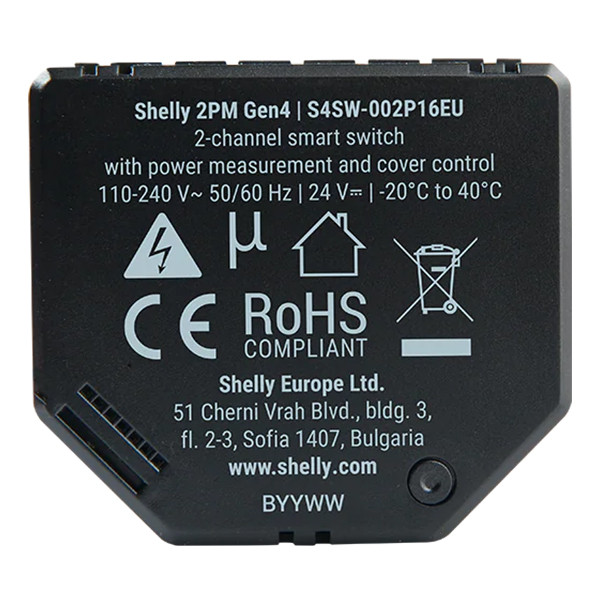 Shelly 2PM Gen4 module | WiFi, Bluetooth, Zigbee | Zwart | 2 stuks LSH00157 - 3