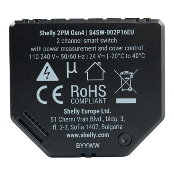 Shelly 2PM Gen4 module | WiFi, Bluetooth, Zigbee | Zwart LSH00133 - 2