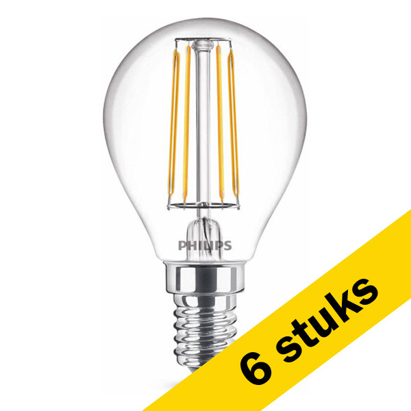 Signify Aanbieding: 6x Philips LED lamp E14 | Kogel P45 | Filament | Helder | 2700K | 4.3W (40W)  LPH02397 - 1