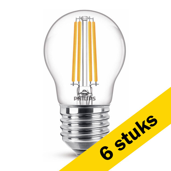 Signify Aanbieding: 6x Philips LED lamp E27 | Kogel P45 | Filament | Helder | 2700K | 6.5W (60W)  LPH02375 - 1