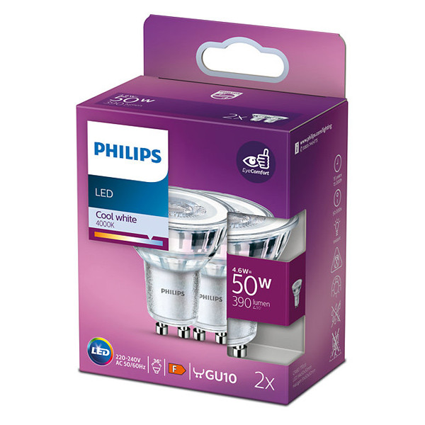 Signify Philips GU10 LED spot | 4000K | 4.6W (50W) | 2 stuks  LPH02608 - 1