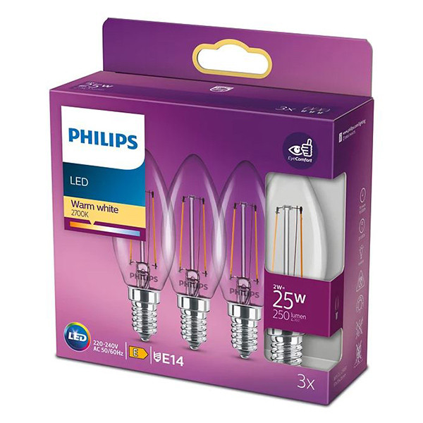 Signify Philips LED lamp E14 | Kaars B35 | Filament | 2700K | 2W (25W) 3 stuks  LPH02447 - 1