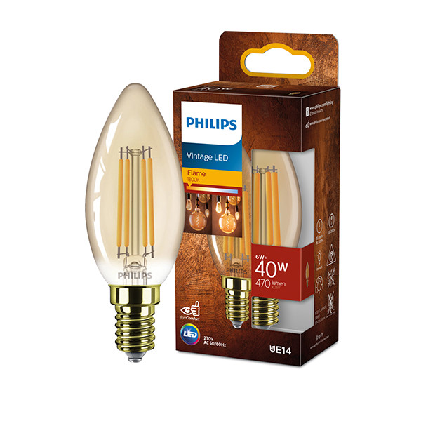 Signify Philips LED lamp E14 | Kaars B35 | Filament | Goud | 1800K | 6W (40W)  LPH03326 - 1