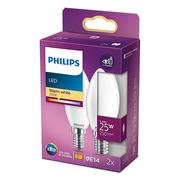 Signify Philips LED lamp E14 | Kaars B35 | Mat | 2700K | 2.2W (25W) | 2 stuks  LPH02429 - 1