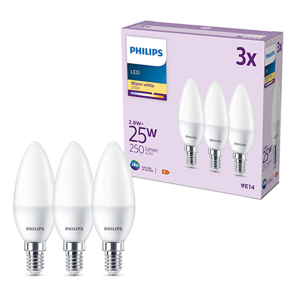 Signify Philips LED lamp E14 | Kaars B35 | Mat | 2700K | 2.8W (25W) 3 stuks  LPH03027 - 1