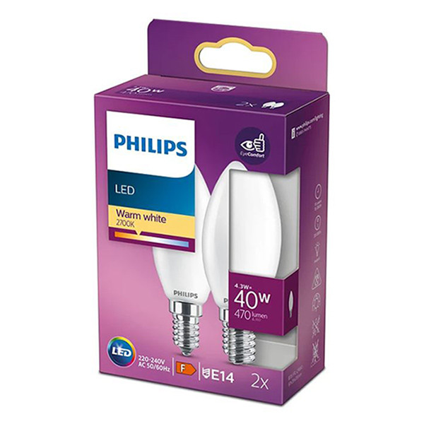 Signify Philips LED lamp E14 | Kaars B35 | Mat | 2700K | 4.3W (40W) | 2 stuks  LPH02431 - 1